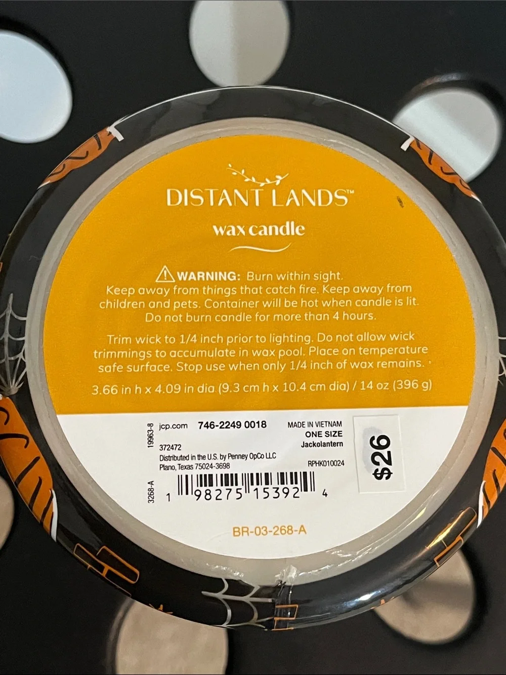 Jack O’Lantern Halloween 3-Wick Candle 14 oz NWT Distant Lands